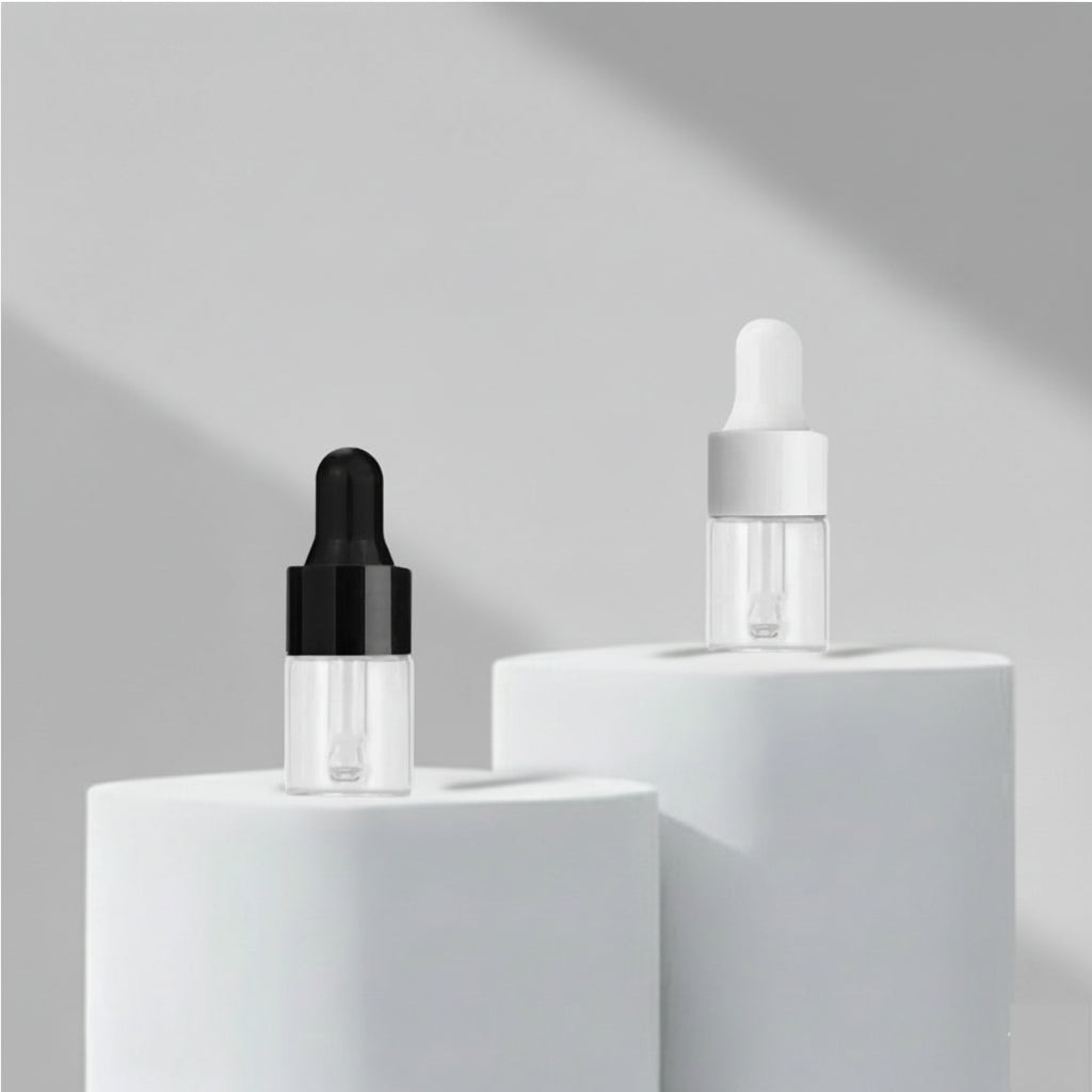 Aesthetic Pack – 5ml Clear Borosilicate Glass Dropper Bottle (Black & White Glossy)