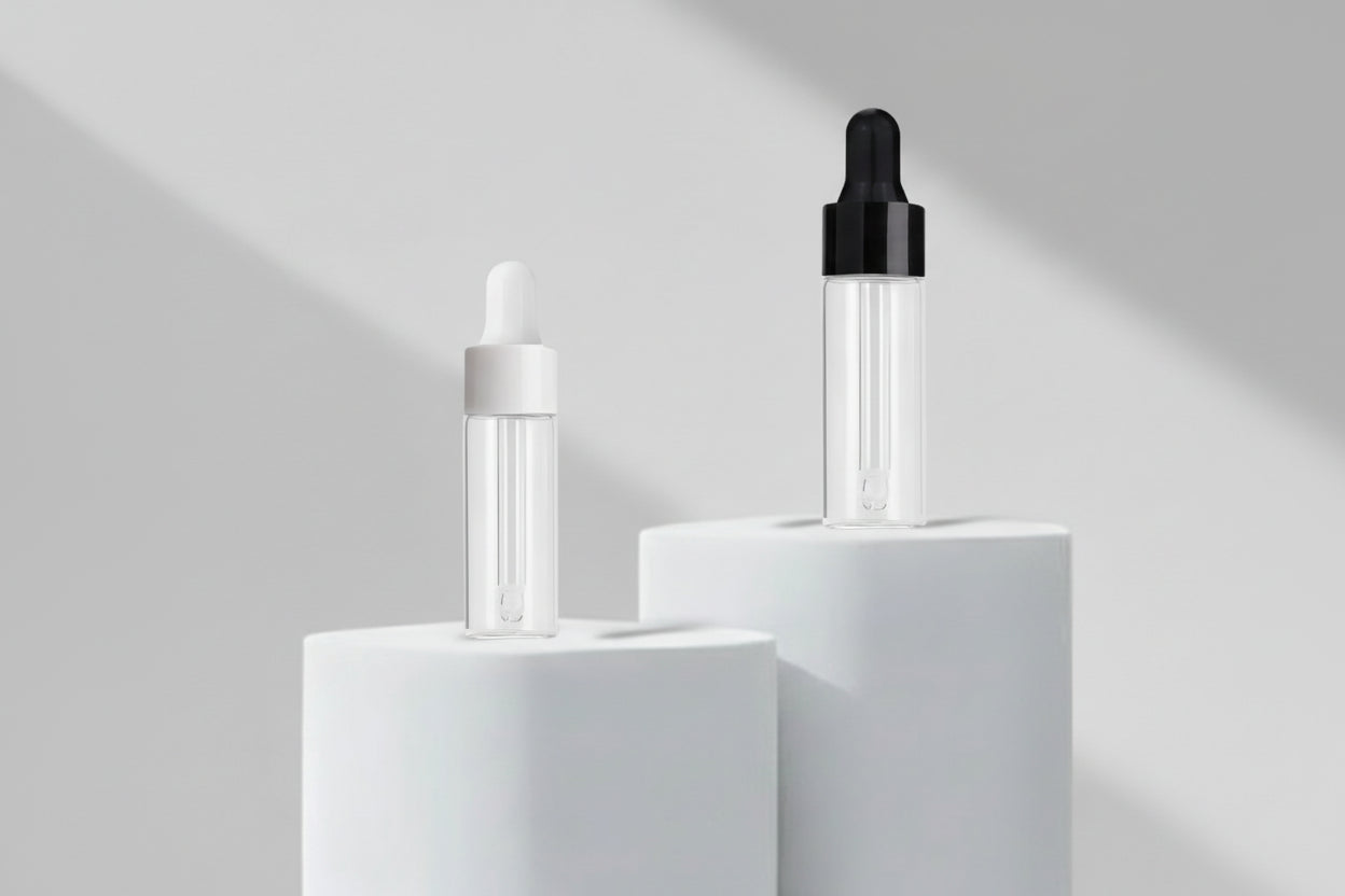 Aesthetic Pack – 15ml Clear Borosilicate Glass Dropper Bottle (Black & White Glossy)