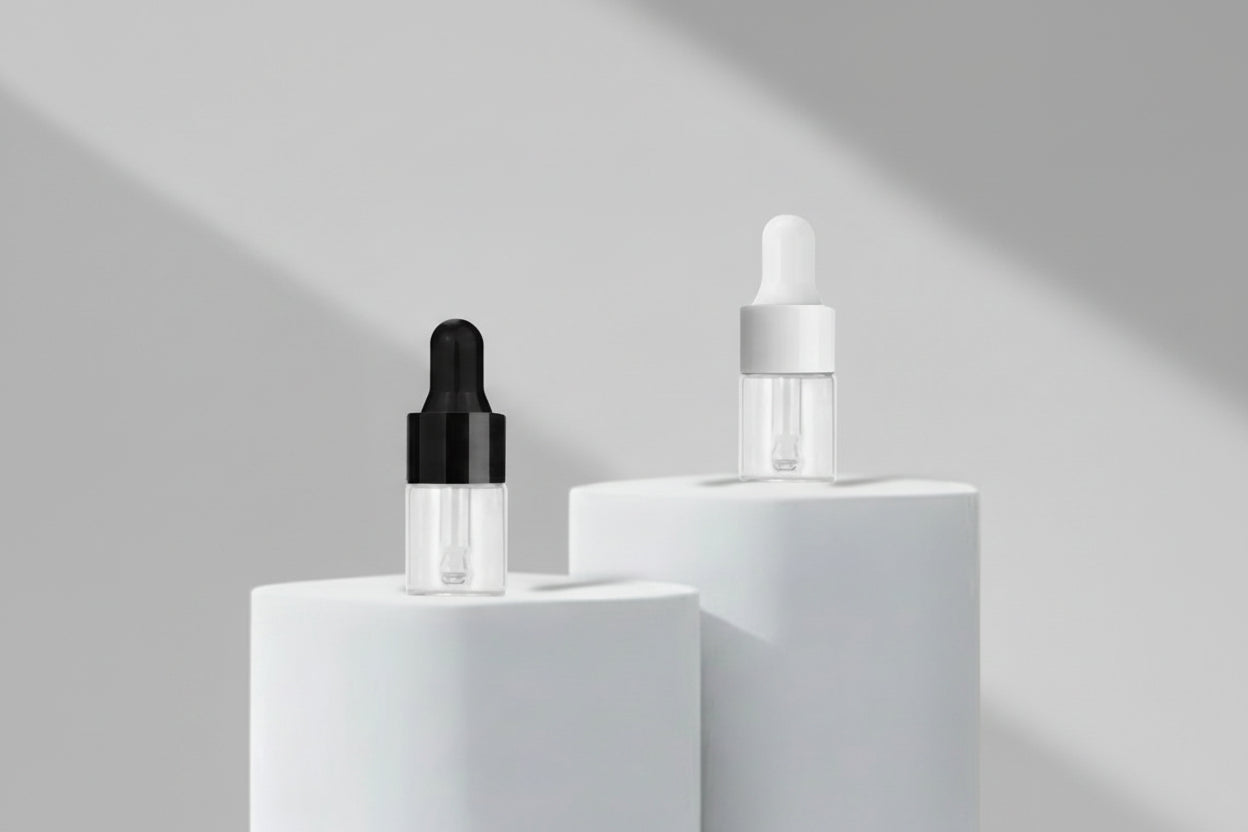 Aesthetic Pack – 10ml Clear Borosilicate Glass Dropper Bottle (Black & White Glossy)