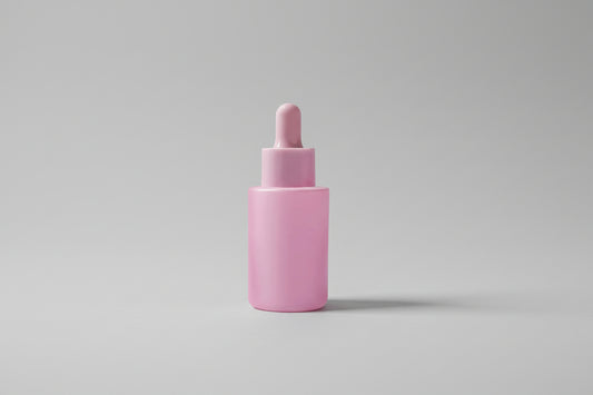 Aesthetic Pack 30ML Pink Coated Flat Shoulder Glass Bottle with Pink Dropper – 20mm Neck