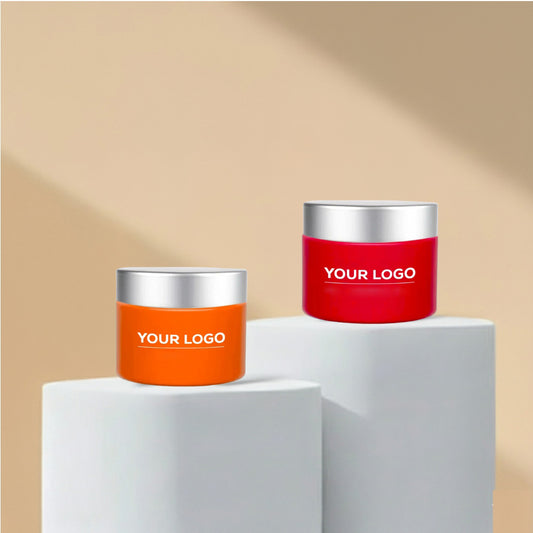 50g Custom Coated Glass Jars with Silver Matt Cap (Orange & Red)
