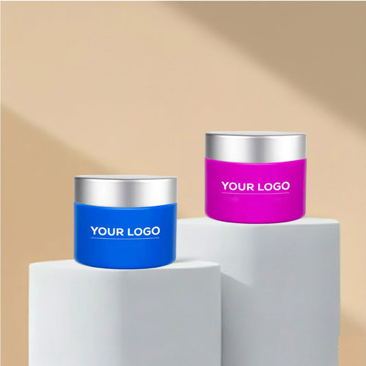 50g Custom Coated Glass Jars with Silver Matt Cap (Dark Blue & Pink)