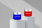 Aesthetic Pack 50g Custom Coated Glass Jar with Silver Matte Cap (Dark Blue &amp; Red)