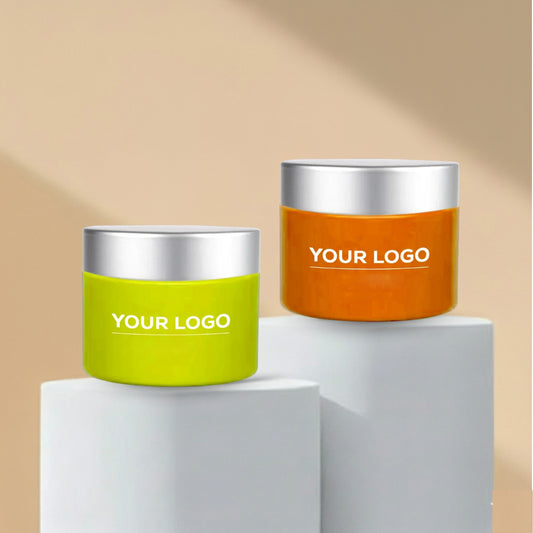 50g Custom Coated Glass Jars with Silver Matt Cap (Yellow & Orange)