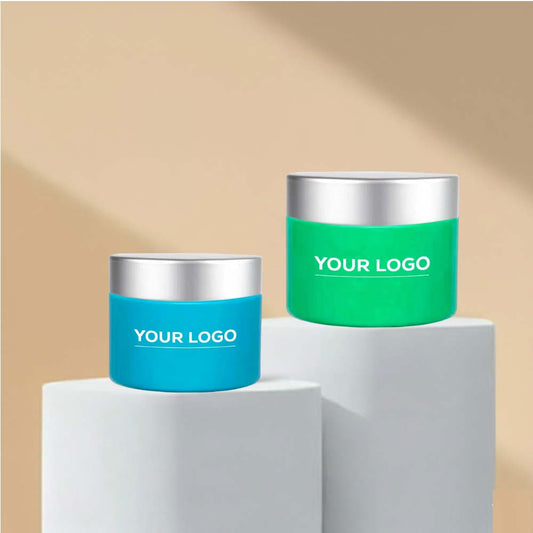 50g Custom Coated Glass Jars with Silver Matt Cap (Blue & Green)