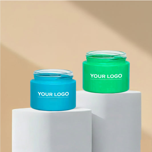50g Customizable Coated Glass Jars for Premium Packaging with White Cap (Blue & Green)