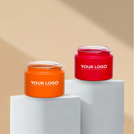 50g Customizable Coated Glass Jars for Premium Packaging with White Cap (Orange & Red)