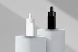 Aesthetic Pack 30ML Black &amp; White Coated Flat Shoulder Glass Bottle with Broad Dropper – 20mm Neck