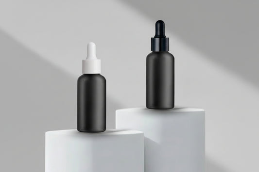 Aesthetic Pack 30ML Black Matte Glass Bottle with Black &amp; White Dropper – 18mm Neck