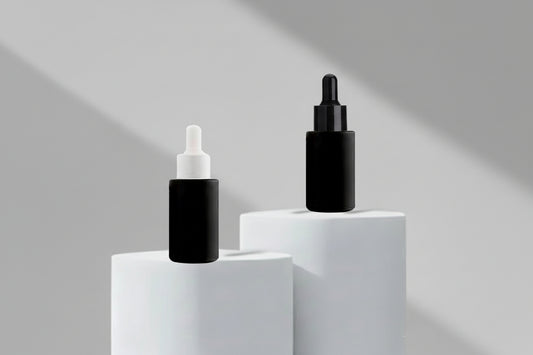Aesthetic Pack 30ML Flat Shoulder Black Matte Glass Bottle with Black &amp; White Dropper – 20mm Neck