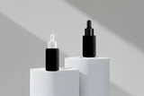 Glass Bottle Aesthetic Pack 30ML Flat Shoulder Black Matte Glass Bottle with Black &amp; White Dropper – 20mm Neck