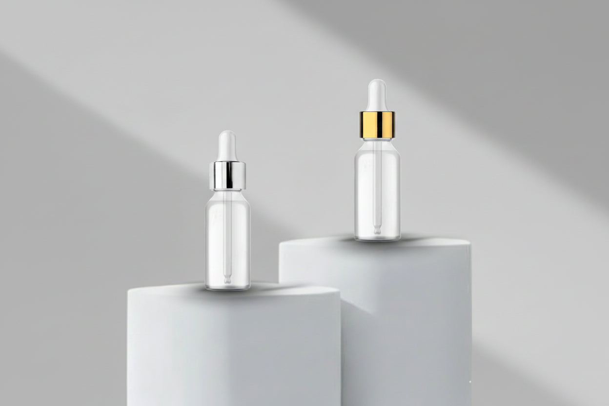 Glass Bottle Aesthetic Pack 30ML White Glossy Glass Bottle with Gold &amp; Silver Dropper