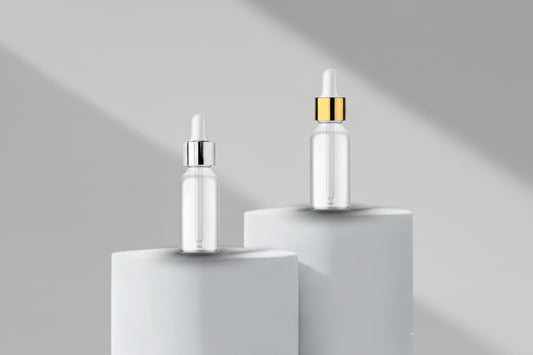 Aesthetic Pack 30ML White Glossy Glass Bottle with Gold &amp; Silver Dropper