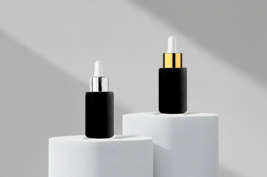 Aesthetic Pack 30ML Flat Shoulder Black Matte Glass Bottle with Gold &amp; Silver Dropper