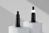 Glass Bottle Aesthetic Pack 30ML Black Glossy Glass Bottle with Black & White Dropper