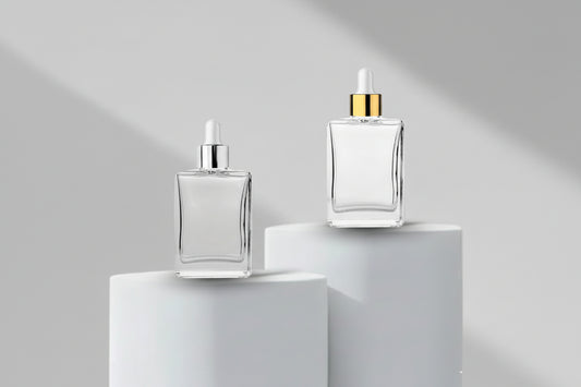 Aesthetic Pack – 30ml Rectangular Clear Glass Dropper Bottle (18mm Neck)