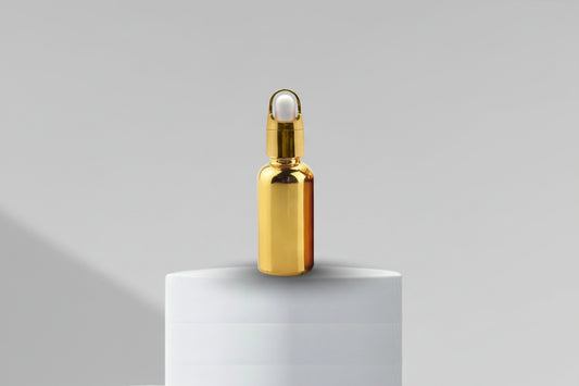 15 ml Golden Metalised Glass Dropper Bottle With Basket Dropper 18mm Neck