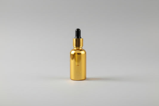 Aesthetic Pack – 30ml Golden Metallized Glass Dropper Bottle with Golden Dropper (18mm Neck)