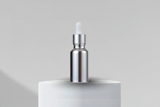 Aesthetic Pack – 30ml Silver UV Metallized Glass Dropper Bottle with Silver Dropper (18mm Neck)