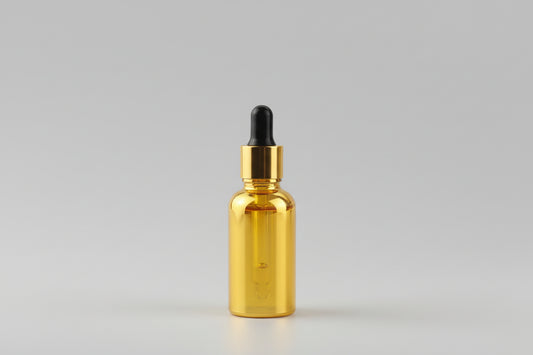 Aesthetic Pack – 15ml Golden Metallized Glass Dropper Bottle with Golden Dropper (18mm Neck)