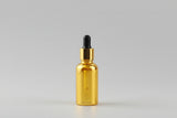 Glass Bottle Aesthetic Pack – 15ml Golden Metallized Glass Dropper Bottle with Golden Dropper (18mm Neck)