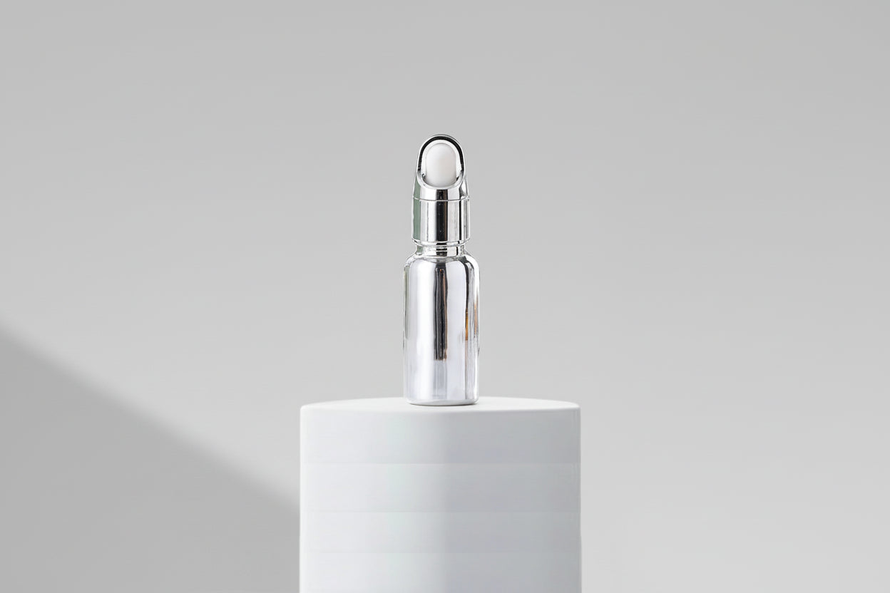 Aesthetic Pack – 30ml Silver UV Metallized Glass Dropper Bottle with Basket Dropper (18mm Neck)