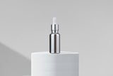 Glass Bottle Aesthetic Pack – 15ml Silver UV Metallized Glass Dropper Bottle (18mm Neck)