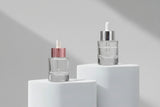 Aesthetic Pack – 30ml Clear Flat Shoulder Heavy Glass Bottle with Silver / Rosegold Glossy Broad Dropper (20mm)