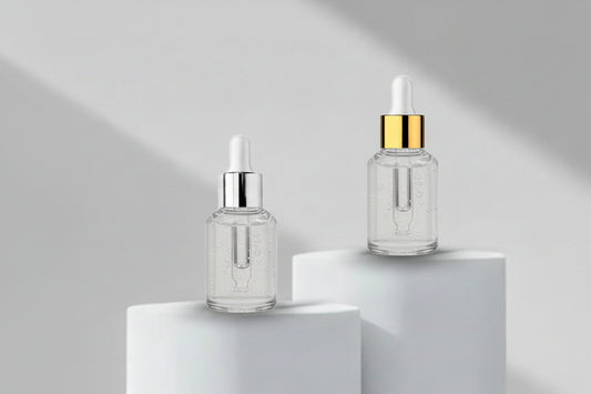 Aesthetic Pack – 30ML Clear Slant Glass Bottle with Golden / Silver Dropper