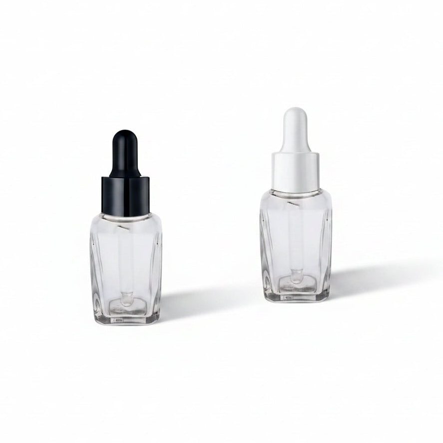 30ML Clear Square Glass Bottle with 18mm Dropper