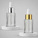 30ml Clear Flat Shoulder Glass Bottle with Golden & Silver Dropper (20mm Neck)