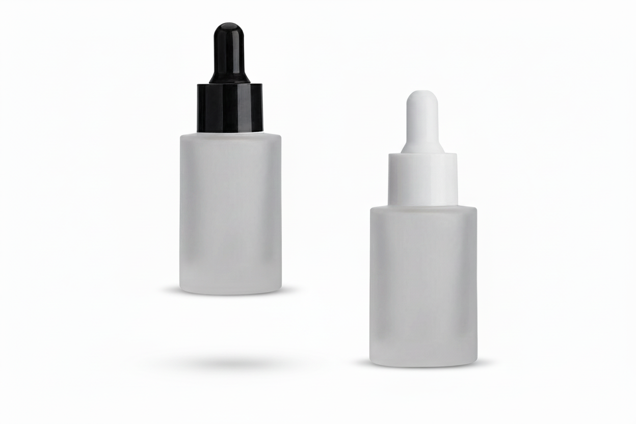 30ml Clear Frosted Flat Shoulder Glass Bottle with Dropper (20mm Neck)