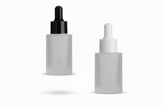 Aesthetic Pack – 30ml Clear Frosted Flat Shoulder Glass Bottle with Dropper (20mm Neck)