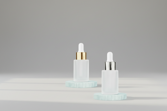 30ML Clear Frosted Flat Shoulder Glass Bottle with Golden and Silver Dropper 20mm