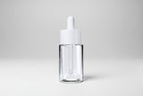 Aesthetic Pack – 30ML Clear Flat Shoulder Glass Bottle with Broad White Dropper (20mm Neck)