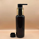 Pet Bottle AP 100ML PET PG Amber Bottle with 24/410 Long Beak Pump – Black with Golden | Cosmetic Packaging