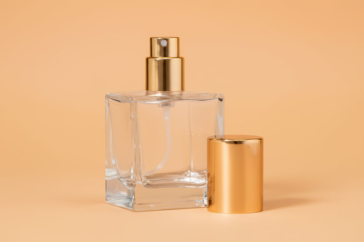 50 ml Hamar Perfume Glass Bottle + Golden Crimp Pump + Golden Cap + Crimping Tool AP