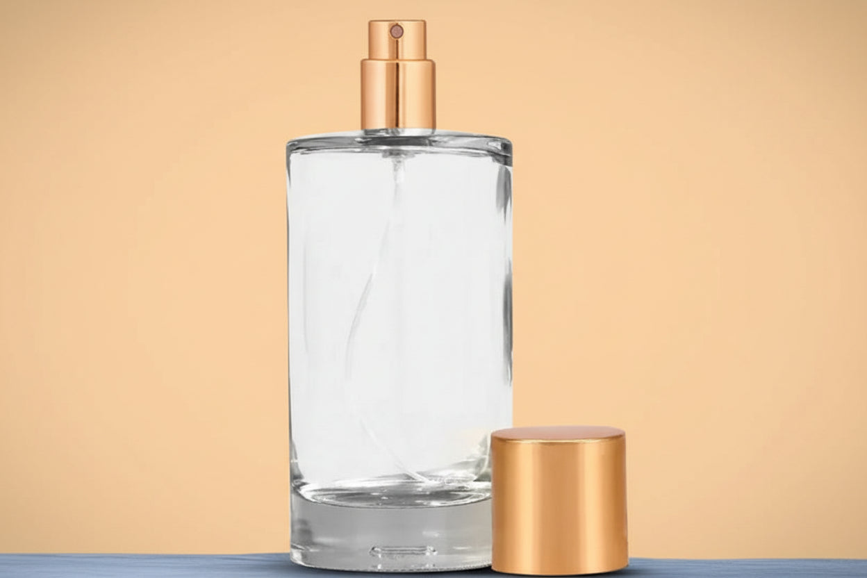 50 ml Liril Perfume Glass Bottle + Golden Pump + Golden Plastic Cap + Crimping Tool AP