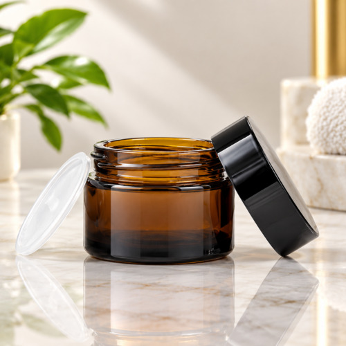 30GM Amber Glass Jar with Black Cap with Lid & Wad
