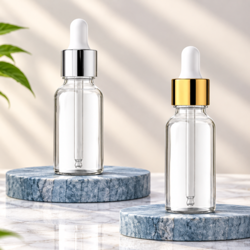30ML Clear Glass Bottle with Golden and Silver Dropper 18mm