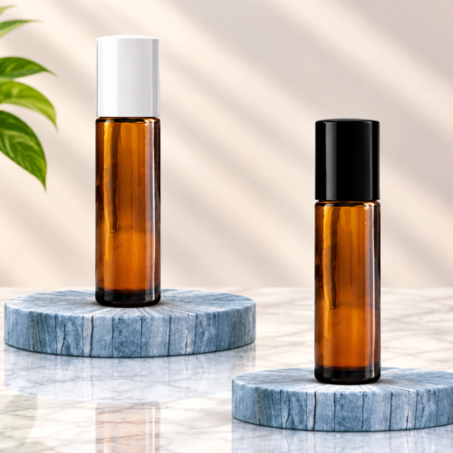 10ML Amber Roll On Glass Bottle with Black and White Cap