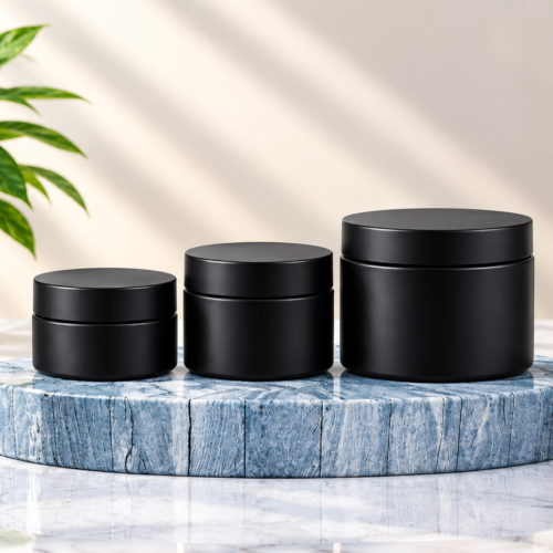 15g, 30g, 50gm Black Matt Coated Glass Jar Imported with Black Cap