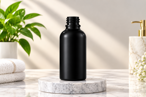 Minimalist Black Bottle Spa Display 50 ml Black Matt Glass Bottle with 18mm Neck