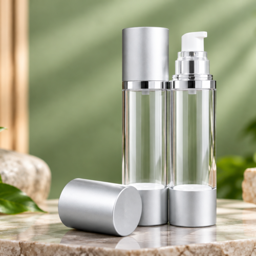 50 ML Airless Bottle Matte Silver with Clear Bottle
