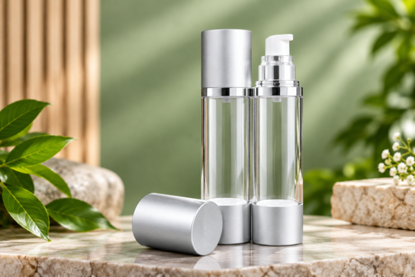 50 ML Airless Bottle Matte Silver with Clear Bottle